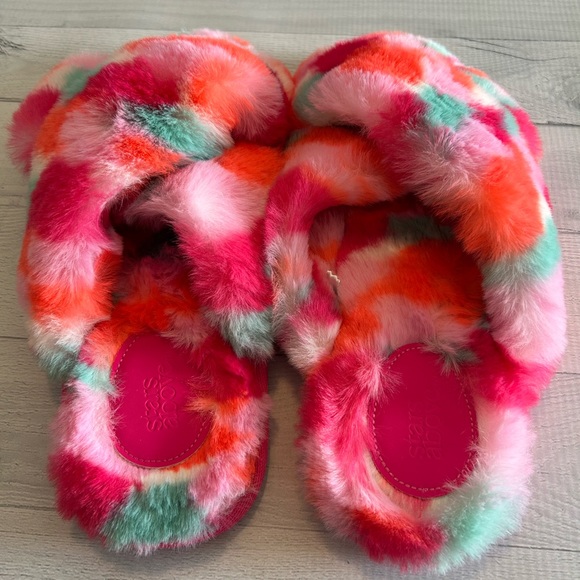 Womens Paris Crossband Fur Slippers Tie Dye - Picture 2 of 4